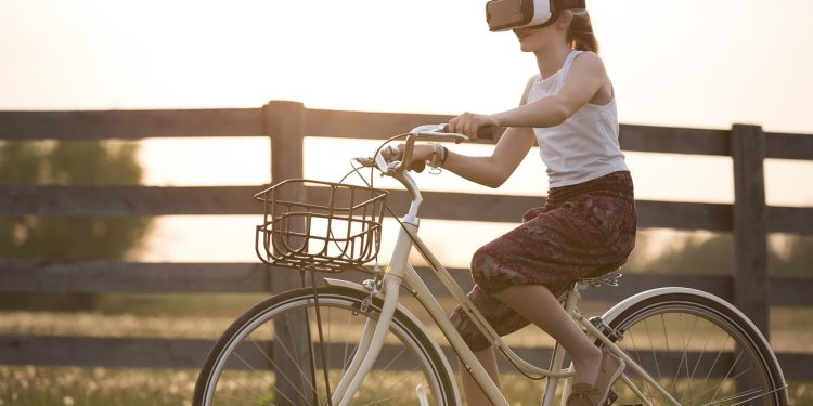 augmented reality, bicycle, girl